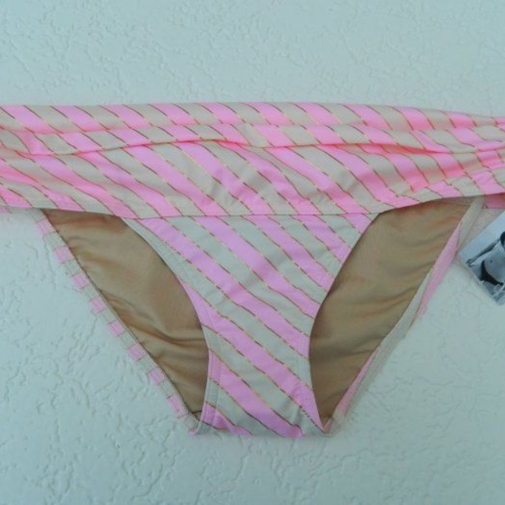 VS Swim Low Rise Bikini Bottom White Pink Stripes